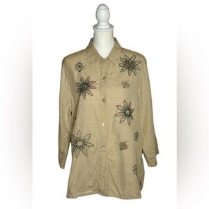 Alfred Dunner Cano San Lucas Beige 100% Silk floral embroidered EUC Sz 16 boho